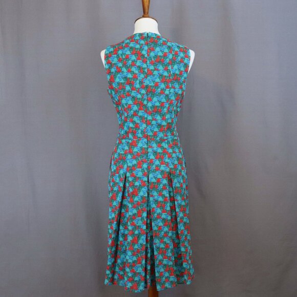 Akris 10 Green Red Ai Print Sleeveless Swing Fit Flare Pleated Pocket Dress - Picture 11 of 15